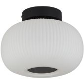 Searchlight Lumina 10271-1BK zwarte plafondlamp met opaal geribbeld glas