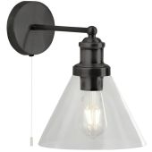 Searchligth Pyramid 1277BK zwarte wandlamp met trekschakelaar