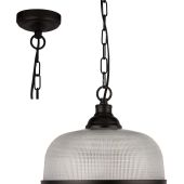Searchlight Highworth 1682BK zwarte hanglamp met holofaan glas