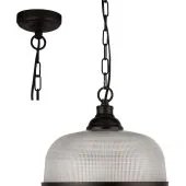 Searchlight Highworth 1682BK zwarte hanglamp met holofaan glas