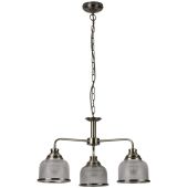 Searchlight Bistro 1683-3AB antiek bronzen kroonluchter met holofaan glas