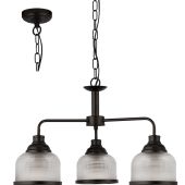 Searchlight Highworth 1683-3BK zwarte kroonluchter met holofaan glas