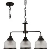 Searchlight Highworth 1683-3BK zwarte kroonluchter met holofaan glas