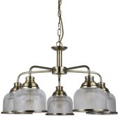 Searchlight Bistro 1685-5AB antiek bronzen kroonluchter met holofaan glas