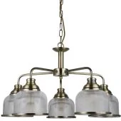 Searchlight Bistro 1685-5AB antiek bronzen kroonluchter met holofaan glas