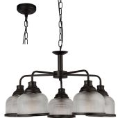 Searchlight Highworth 1685-5BK zwarte kroonluchter met holofaan glas