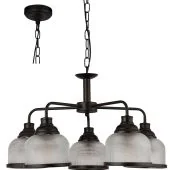 Searchlight Highworth 1685-5BK zwarte kroonluchter met holofaan glas