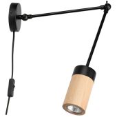 Britop Annick 2429104 zwarte wandlamp met eikenhouten kap
