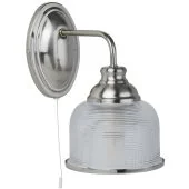 Searchlight Bistro 2671-1SS staal kleurige wandlamp met holofaan glas