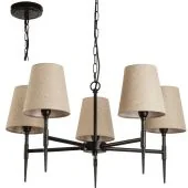 Searchlight Gothic 30690-5BK zwart metalen kroonluchter met linnen kapjes