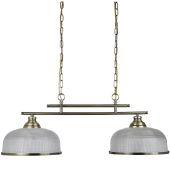 Searchligth Bistro 3592-2AB antiek bronzen hanglamp met holofaan glas