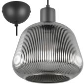 Trio Tarifa 362800132 zwarte hanglamp met ribbelglas