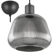 Trio Tarifa 362800132 zwarte hanglamp met ribbelglas
