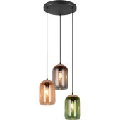 Trio Cork 364630317 amber, groen en rookglazen hanglamp
