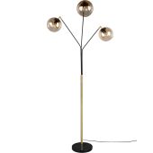 Trio Paxton 416900380 zwart met gouden vloerlamp en amber glas