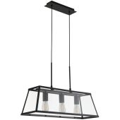 Searchlight Voyager 4613-3BK zwarte hanglamp van metaal en glas