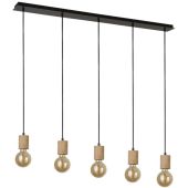 Searchlight Spinny 50212-5NA zwarte hanglamp met houten lamphouders