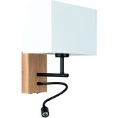 Britop Sonar 5731974 eiken wandlamp met kap van wit textiel