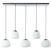 Brilliant Kaizen 60156/76 zwarte hanglamp met kappen van wit geribbeld glas
