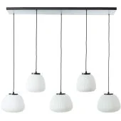 Brilliant Kaizen 60156/76 zwarte hanglamp met kappen van wit geribbeld glas