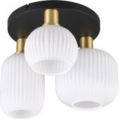 Trio Diva 619800308 mat messing plafonniere met wit geribbeld glas