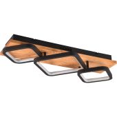 Trio Rama 643210332 mat zwart met houtkleurige plafondlamp