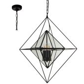 Searchlight Diamond 7323-3BK zwarte hanglamp met helder glas