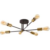 Searchlight Armstrong 8046-6BK zwart met messing plafondlamp