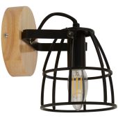 Searchlight Vision 81698-1BK zwart metalen spot met hout