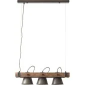 Brilliant Decca 85873/46 industriele hanglamp van hout met daartussen drie burned steel metalen spots