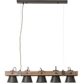 Brilliant Decca 85875/46 industriele hanglamp van hout met daartussen vijf burned steel metalen spots