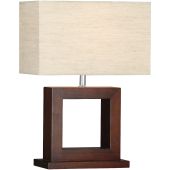 Searchlight Calven EU9000 donker houten tafellamp met beige linnen kap