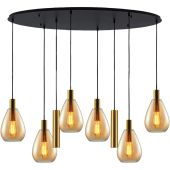 Freelight Dorato H2005A goudkleurige hanglamp met drie amber glazen kappen en twee GU10