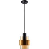 Freelight Chiasso H5101GD zwarte hanglamp met amber glas en goudkleurige band om het glas