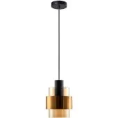 Freelight Chiasso H5101GD zwarte hanglamp met amber glas en goudkleurige band om het glas