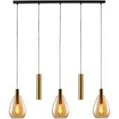 Freelight Dorato H2005A goudkleurige hanglamp met drie amber glazen kappen en twee GU10