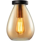 Freelight Dorato PL2001A zwarte plafondplaat met gouden fitting en amber druppelvormig glas
