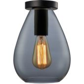 Freelight Dorato PL2001A zwarte plafondplaat met gouden fitting en amber druppelvormig glas