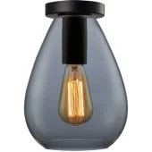 Freelight Dorato PL2001A zwarte plafondplaat met gouden fitting en amber druppelvormig glas