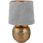 Trio Sophia R50821011 goud kleurige tafellamp met kap van grijs fluweel