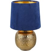 Trio Sophia R50821012 goud kleurige tafellamp met kap van blauw fluweel