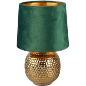 Trio Sophia R50821015 goud kleurige tafellamp met kap van groen fluweel