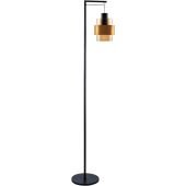 Freelight Chiasso S5101GD zwarte vloerlamp met hangende amber glazen kap met gouden band