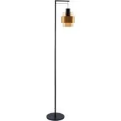 Freelight Chiasso S5101GD zwarte vloerlamp met hangende amber glazen kap met gouden band