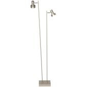 Freelight Lunata S9092S stalen vloerlamp met vierkante voet en twee dunne buizen met in beide toppen een spot met schakelaar