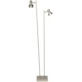 Freelight Lunata S9092S stalen vloerlamp met vierkante voet en twee dunne buizen met in beide toppen een spot met schakelaar