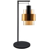 Freelight Chiasso T5101GD zwarte tafellamp met hangende amber glazen kap met gouden band