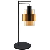 Freelight Chiasso T5101GD zwarte tafellamp met hangende amber glazen kap met gouden band