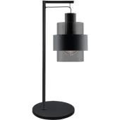 Freelight Chiasso T5101Z zwarte tafellamp met rookglazen kap met zwart metalen band