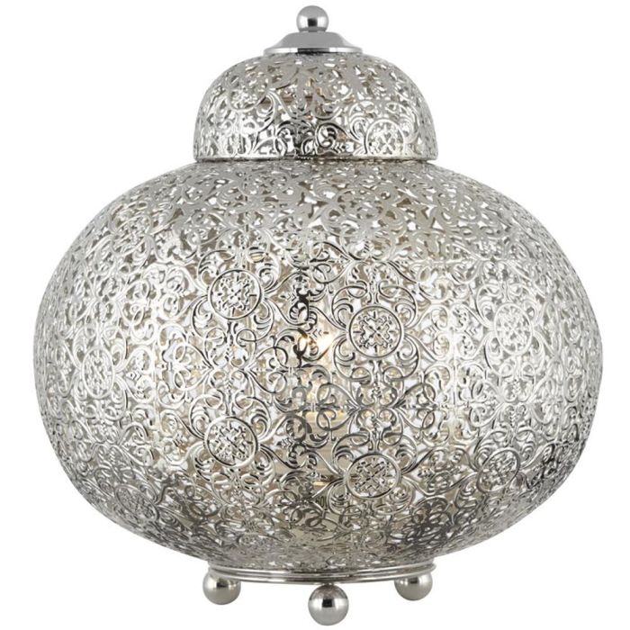 Searchlight SL-EU8221-1SS Tafellamp Fretwork zilver 29cm